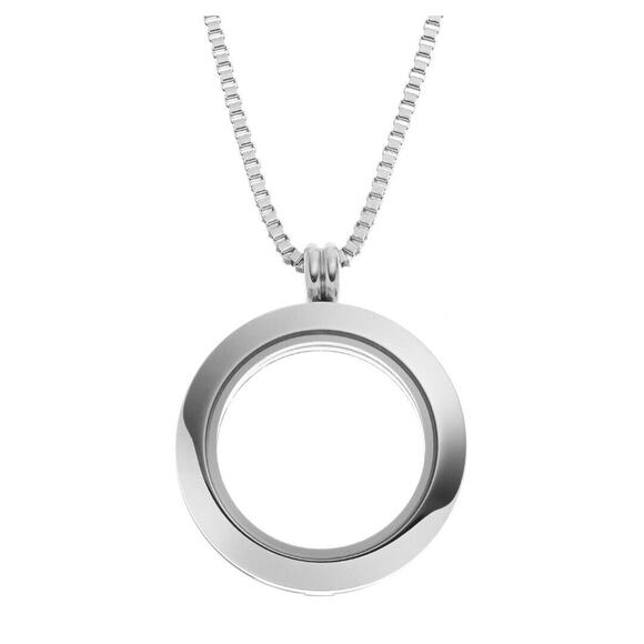 Floating Locket Silver Round Pendant With 18" Chain - Picture 1 of 7